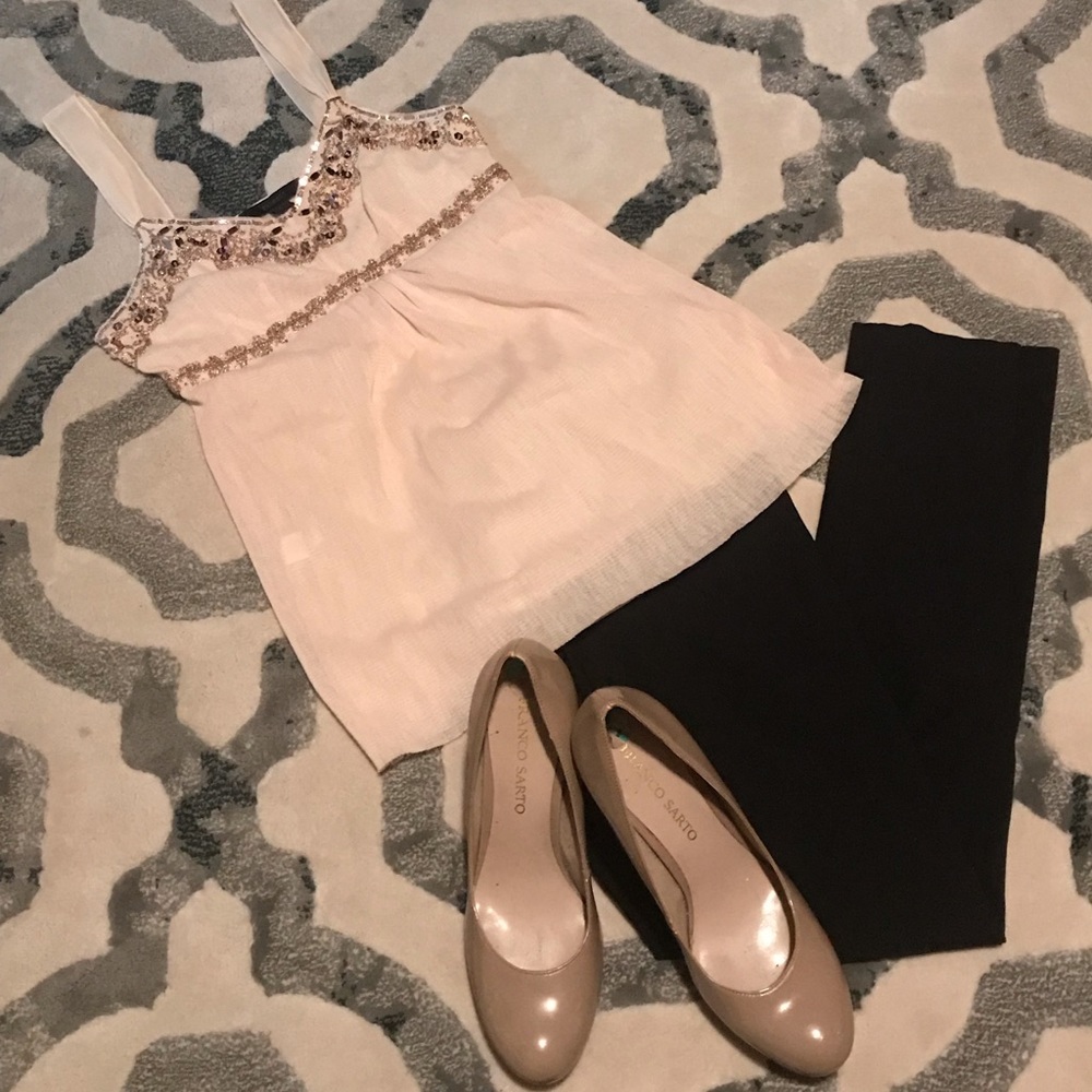 The Limited Cream Mesh Top with Beads/Sequins. S.